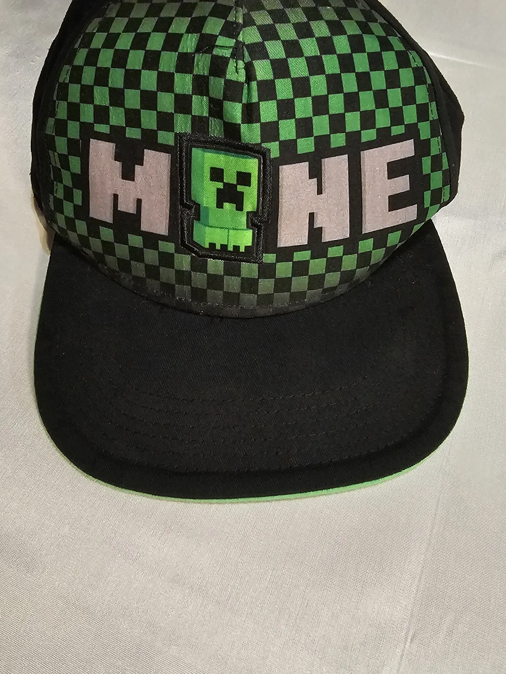 Minecraft Creeper Checkerboard Snapback Hat - Green & Black Youth Size
